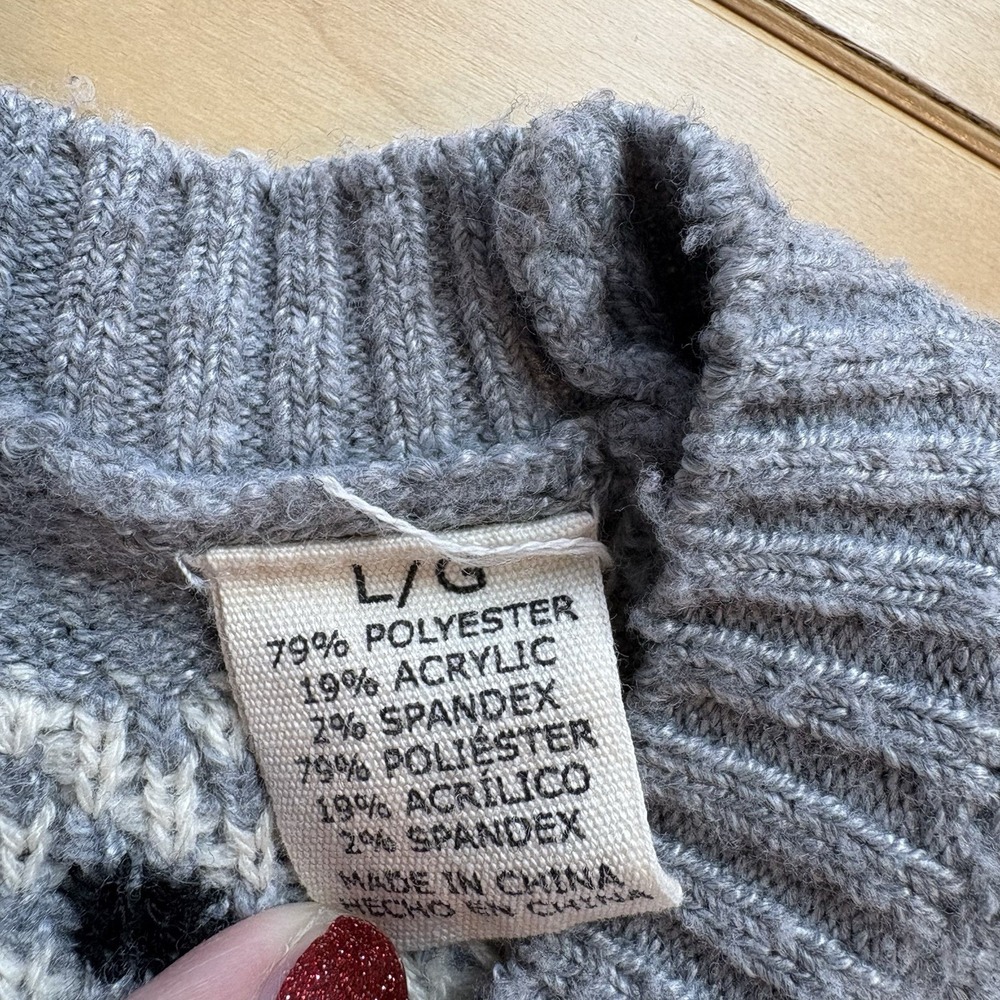 Weatherproof Vintage Women L Gray Sweater Fair Isle Nordic Knit SOME PILLING - Picture 14 of 14